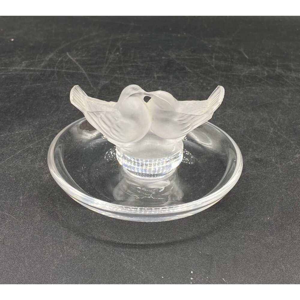Lalique France Signed Birds Crystal Ring Trinket Dish Deux Colombes Kissing - Picture 3 of 11